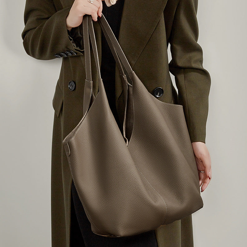 The Ethereal V-Cut Genuine Leather Bag | Minimalist Pebbled Hobo Tote