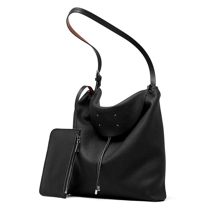 The Nocturne Flow Genuine Leather Tote Bag with Adjustable Strap & Detachable Pouch