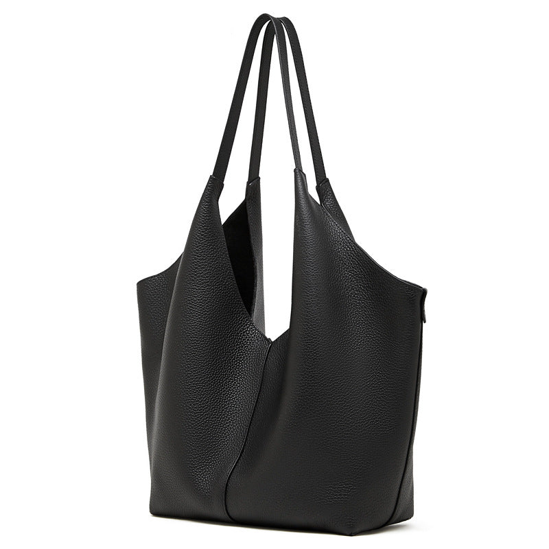 The Ethereal V-Cut Genuine Leather Bag | Minimalist Pebbled Hobo Tote