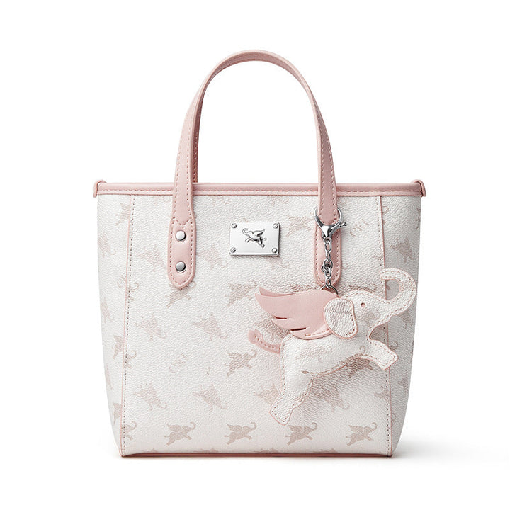 Retro Monogram Flying Elephant Versatile Tote Crossbody Handbag with Charm