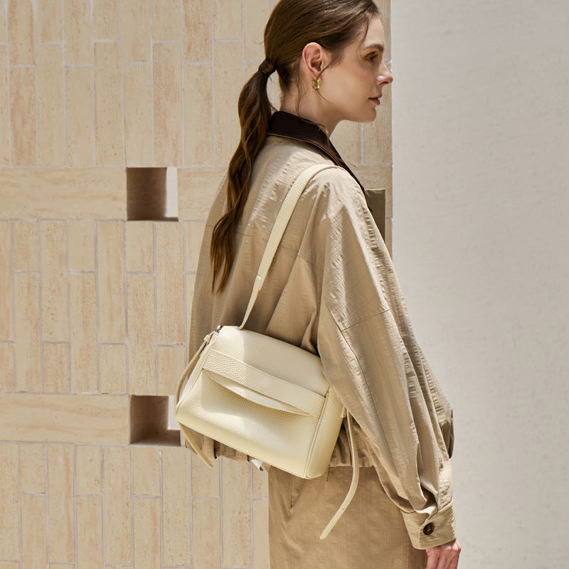 The Lychee Grain Genuine Leather Flap Crossbody Bag with Adjustable Strap