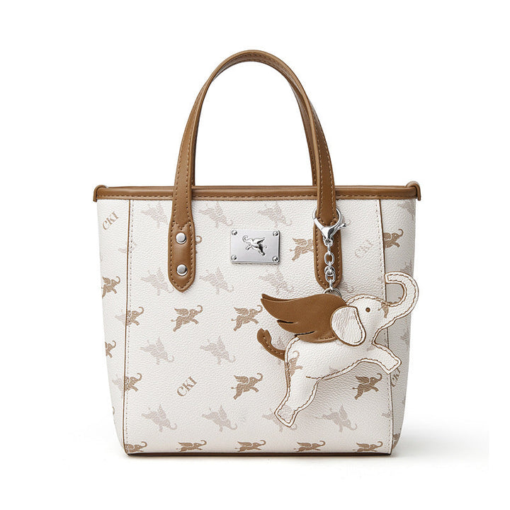 Retro Monogram Flying Elephant Versatile Tote Crossbody Handbag with Charm