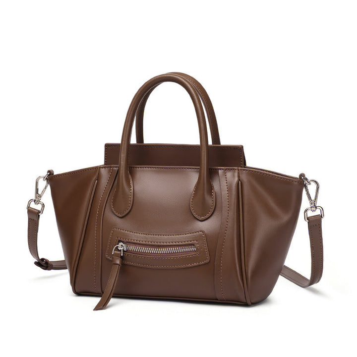 Maillard Style Genuine Leather Smile Flap Satchel Crossbody Bag