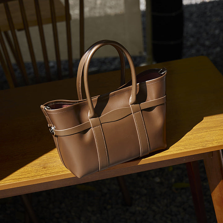 Italian Luxury Plain Genuine Leather Cowhide Large Tote Crossbody Bag