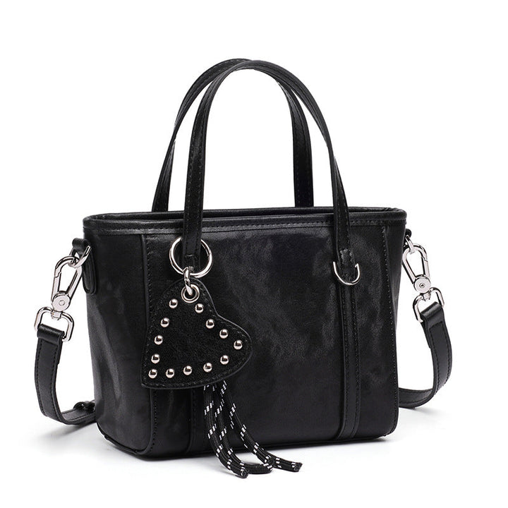 Sculpted Genuine Leather Mini Tote Crossbody Bag with Signature Heart Charm