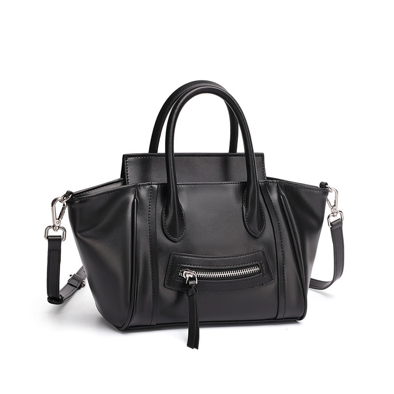 Maillard Style Genuine Leather Smile Flap Satchel Crossbody Bag