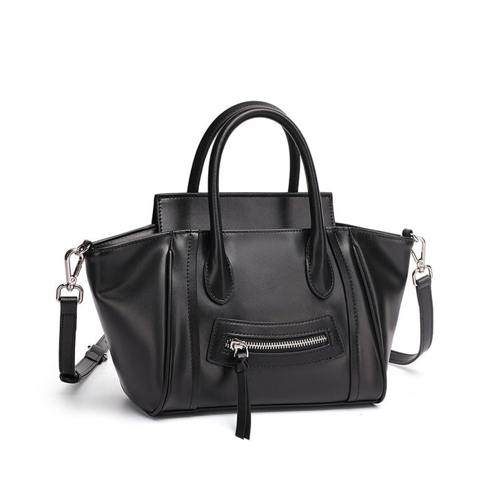 Maillard Style Genuine Leather Smile Flap Satchel Crossbody Bag
