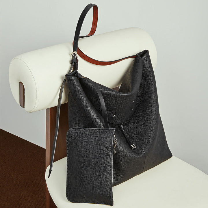 The Nocturne Flow Genuine Leather Tote Bag with Adjustable Strap & Detachable Pouch