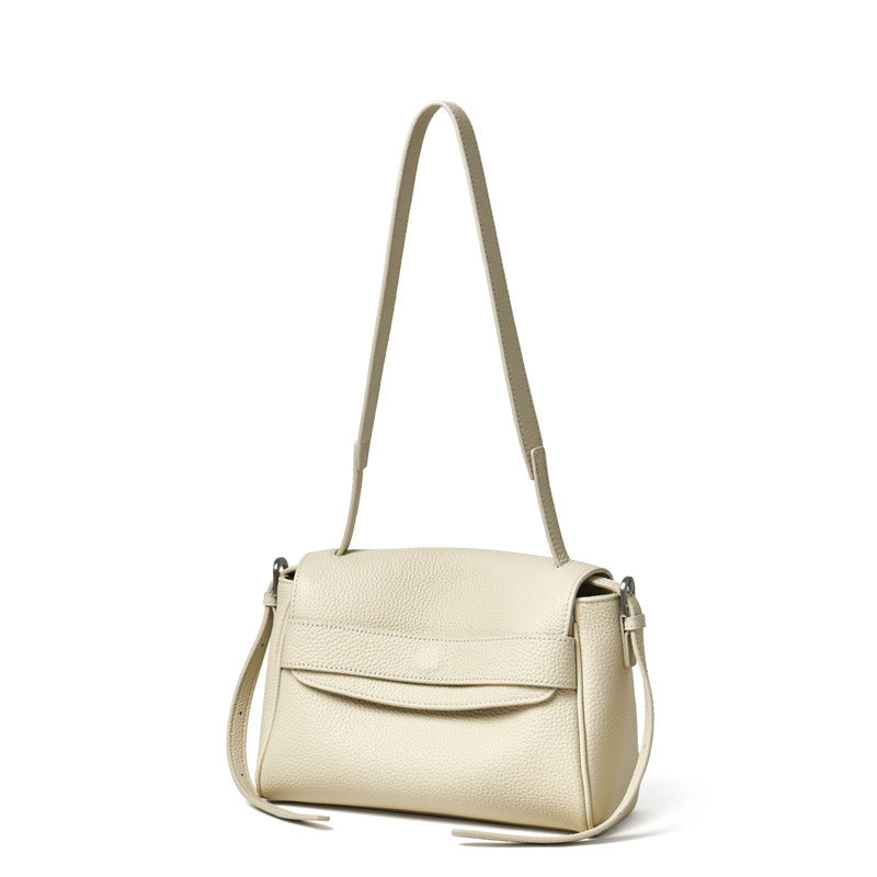 The Lychee Grain Genuine Leather Flap Crossbody Bag with Adjustable Strap
