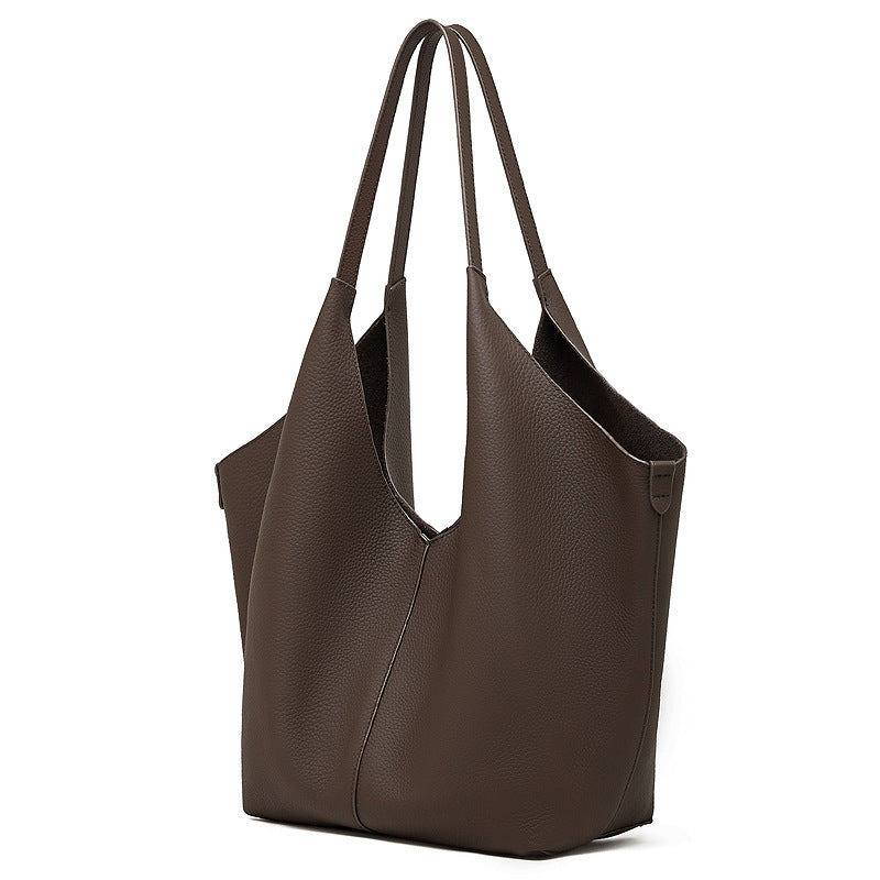 The Ethereal V-Cut Genuine Leather Bag | Minimalist Pebbled Hobo Tote