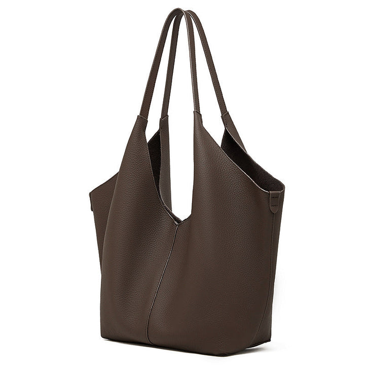 The Ethereal V-Cut Genuine Leather Bag | Minimalist Pebbled Hobo Tote