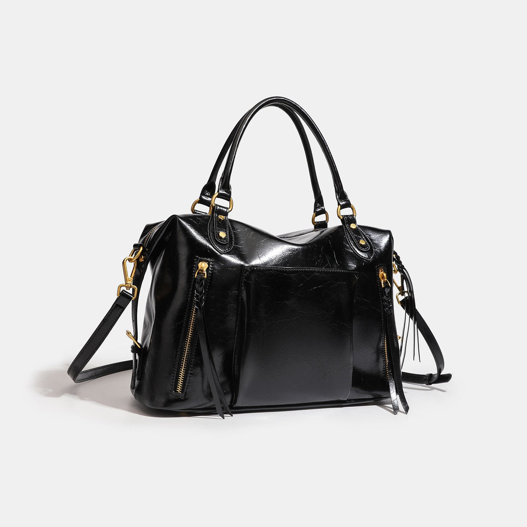 French Style Slouchy Genuine Leather Crossbody Tote Bag