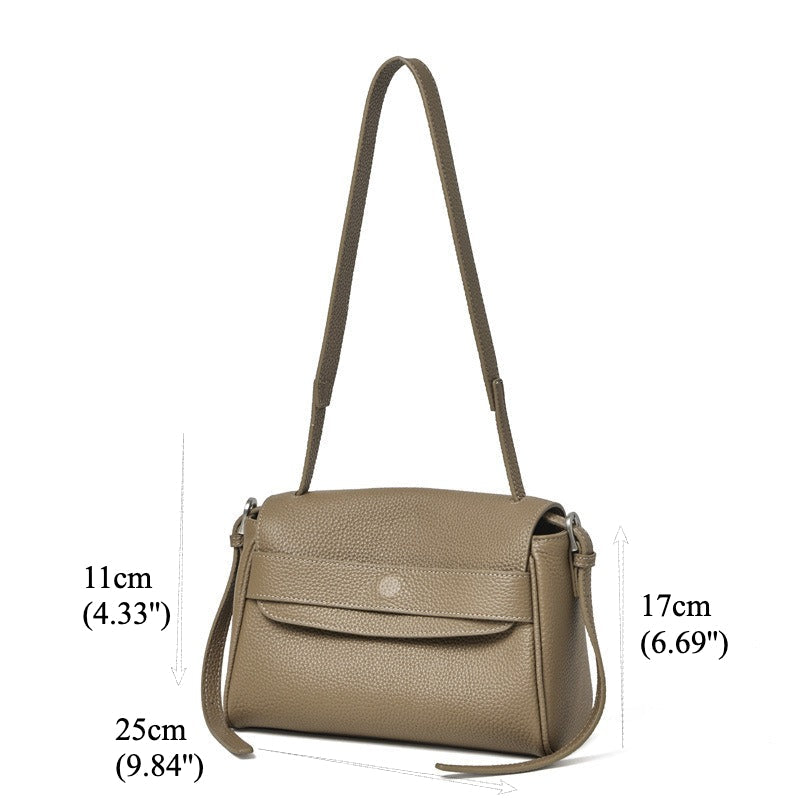 The Lychee Grain Genuine Leather Flap Crossbody Bag with Adjustable Strap