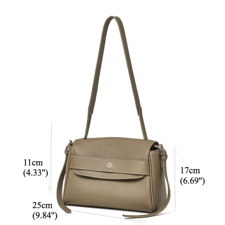 The Lychee Grain Genuine Leather Flap Crossbody Bag with Adjustable Strap