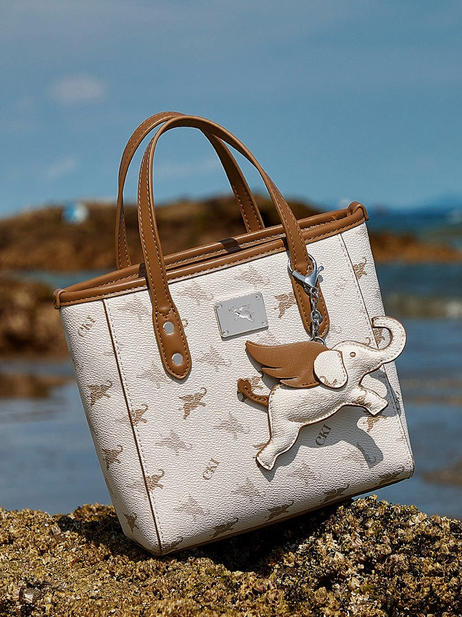 Retro Monogram Flying Elephant Versatile Tote Crossbody Handbag with Charm