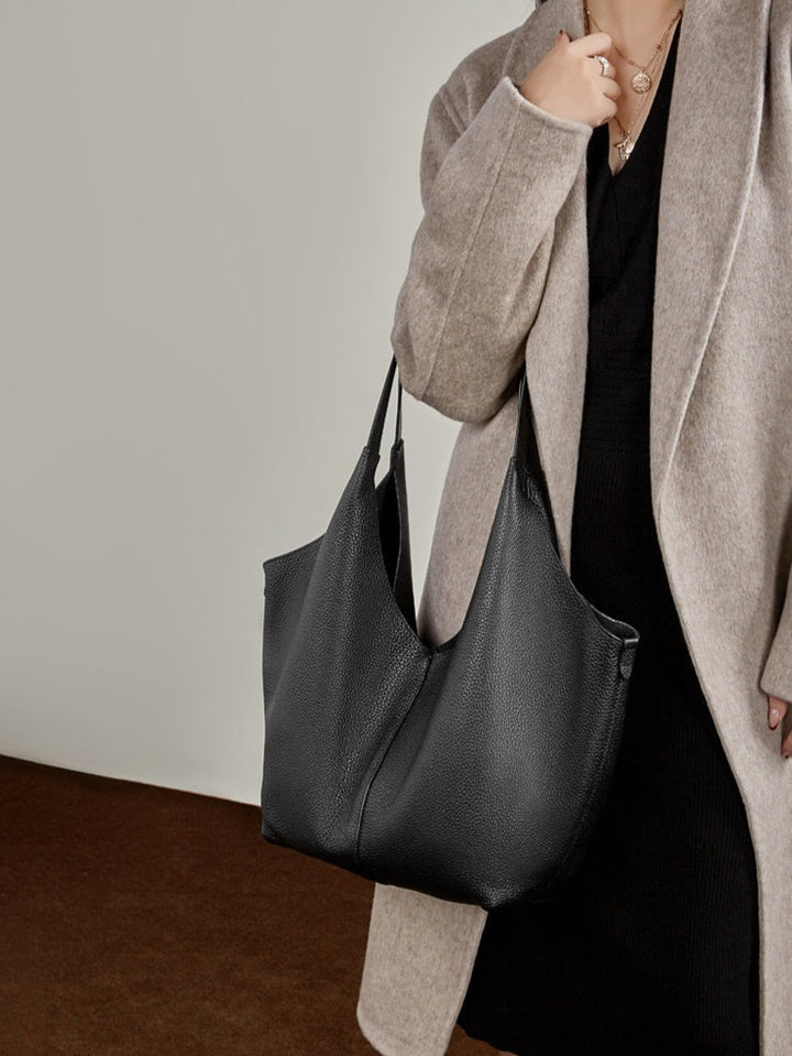 The Ethereal V-Cut Genuine Leather Bag | Minimalist Pebbled Hobo Tote