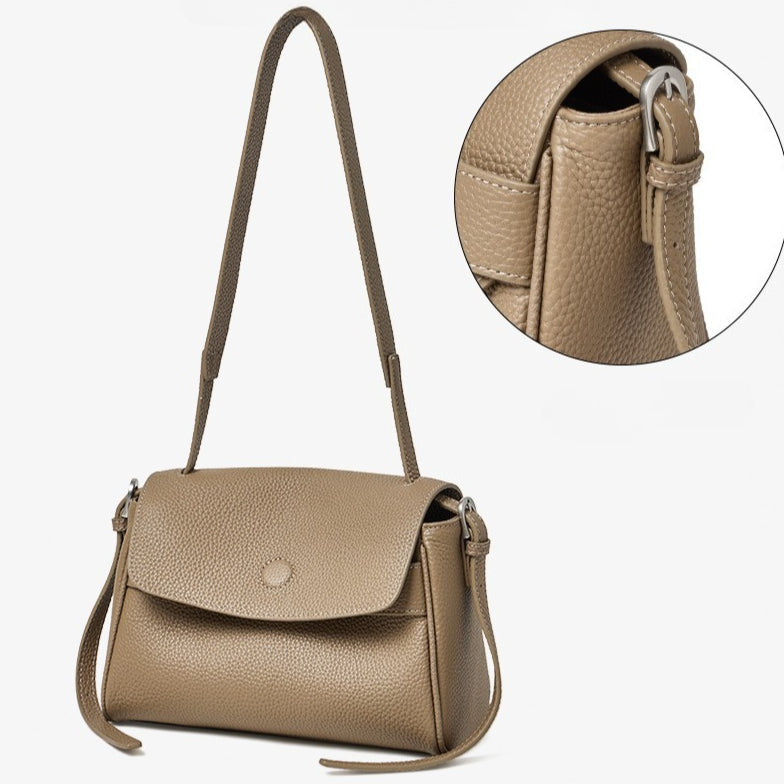 The Lychee Grain Genuine Leather Flap Crossbody Bag with Adjustable Strap