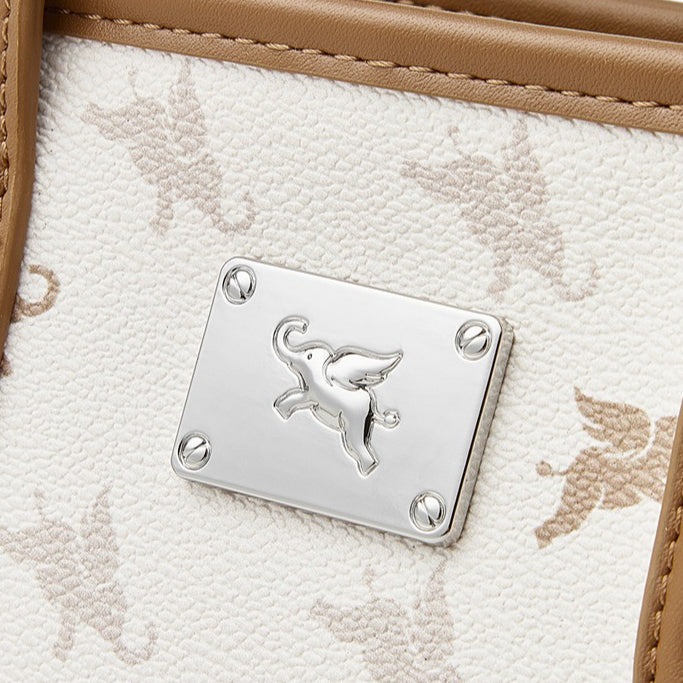 Retro Monogram Flying Elephant Versatile Tote Crossbody Handbag with Charm