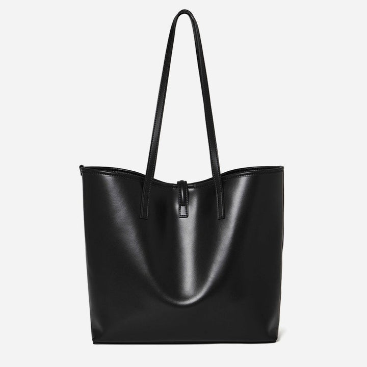 Spacious Plain Genuine Leather Tote Set Minimalist Shoulder Bag