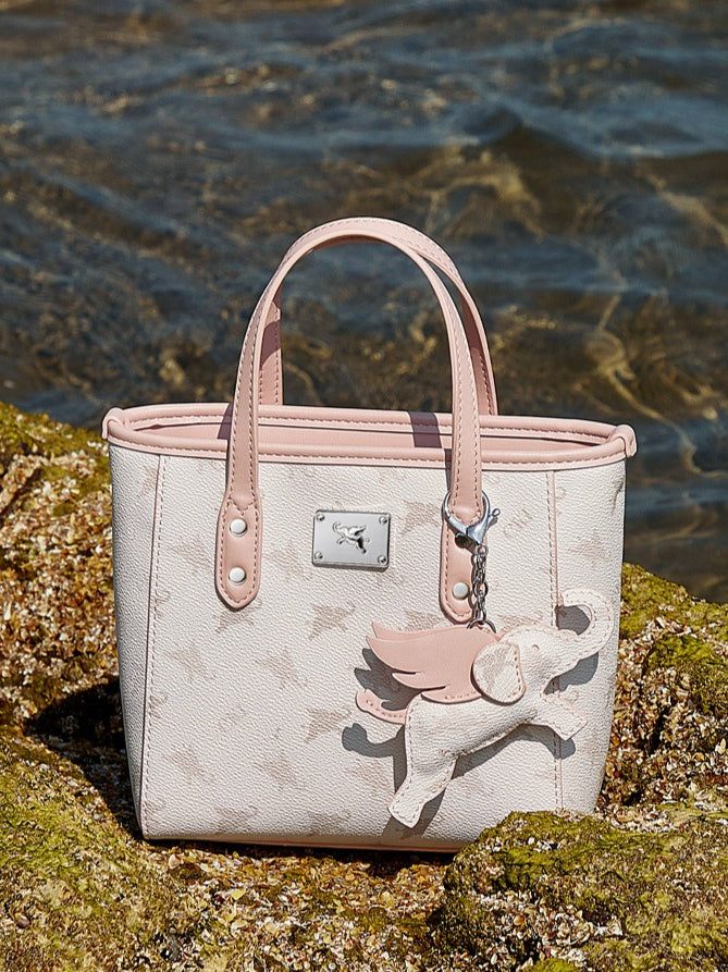 Retro Monogram Flying Elephant Versatile Tote Crossbody Handbag with Charm
