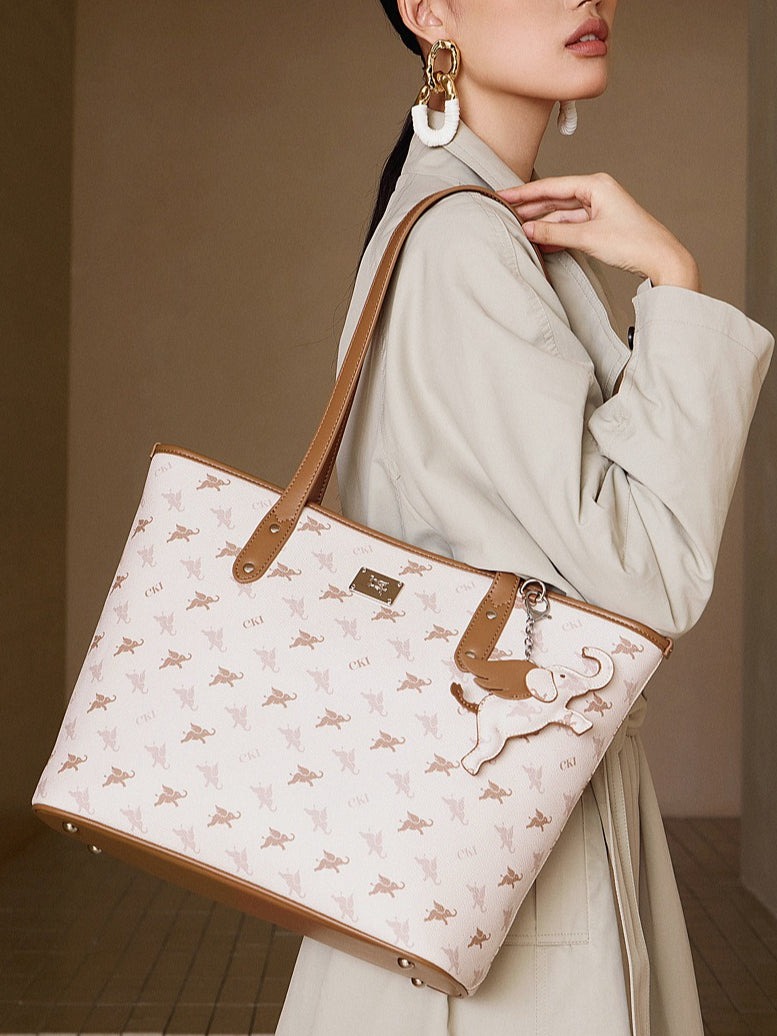 Luxury Large Vintage Monogram Flying Elephant Tote Shoulder Handbag