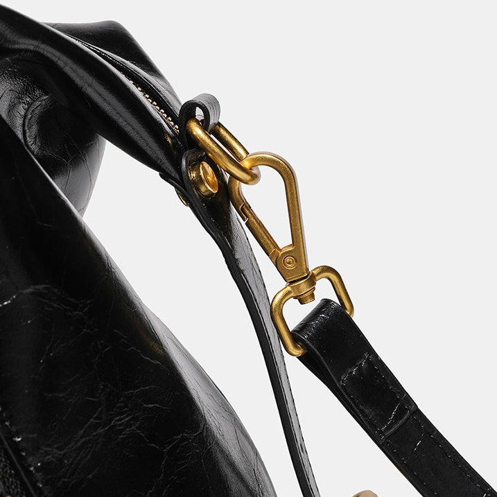 French Style Slouchy Genuine Leather Crossbody Tote Bag