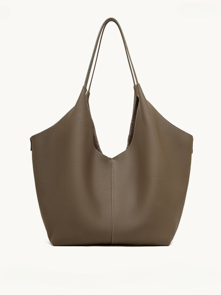 The Ethereal V-Cut Genuine Leather Bag | Minimalist Pebbled Hobo Tote