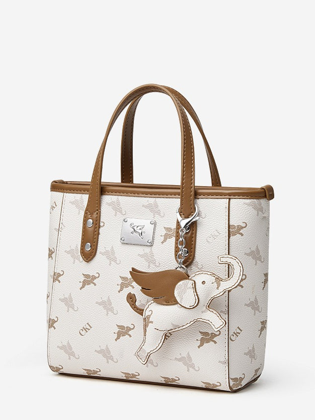Retro Monogram Flying Elephant Versatile Tote Crossbody Handbag with Charm