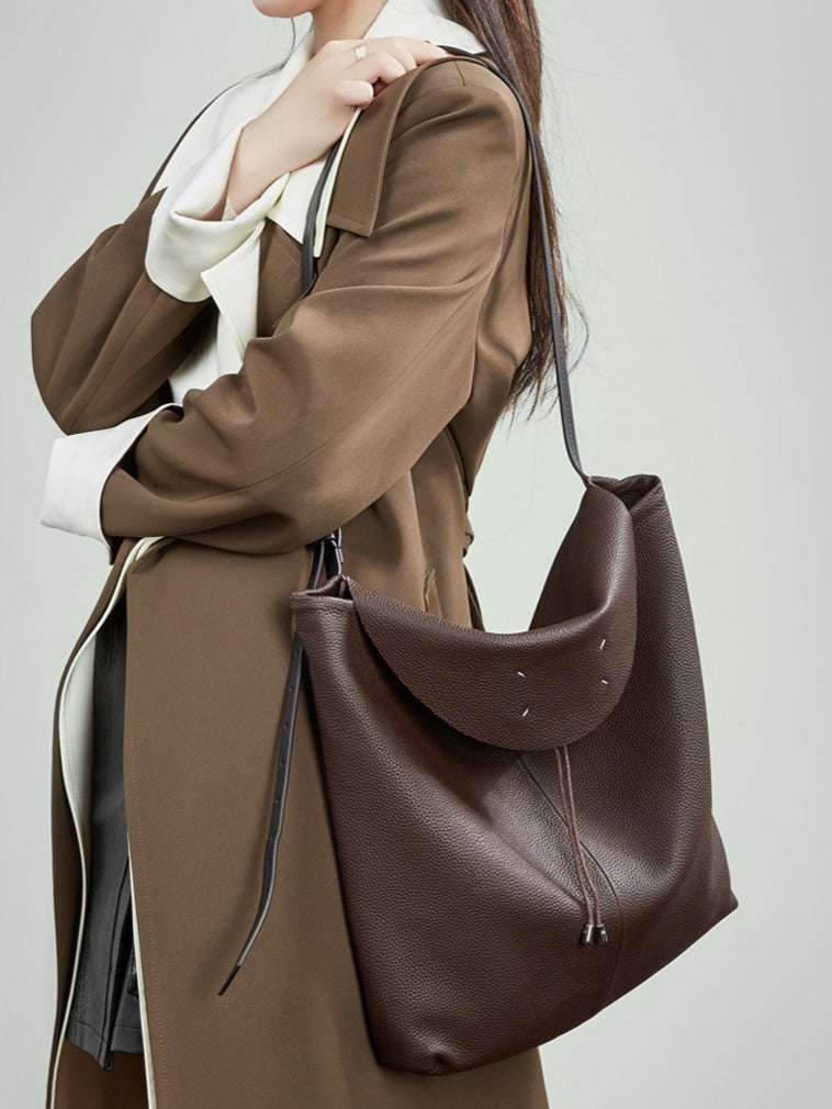 The Nocturne Flow Genuine Leather Tote Bag with Adjustable Strap & Detachable Pouch