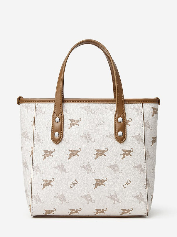 Retro Monogram Flying Elephant Versatile Tote Crossbody Handbag with Charm