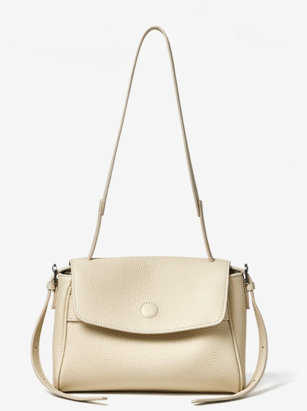 The Lychee Grain Genuine Leather Flap Crossbody Bag with Adjustable Strap
