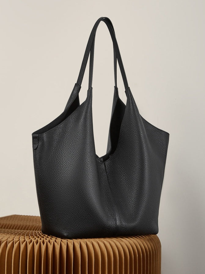 The Ethereal V-Cut Genuine Leather Bag | Minimalist Pebbled Hobo Tote