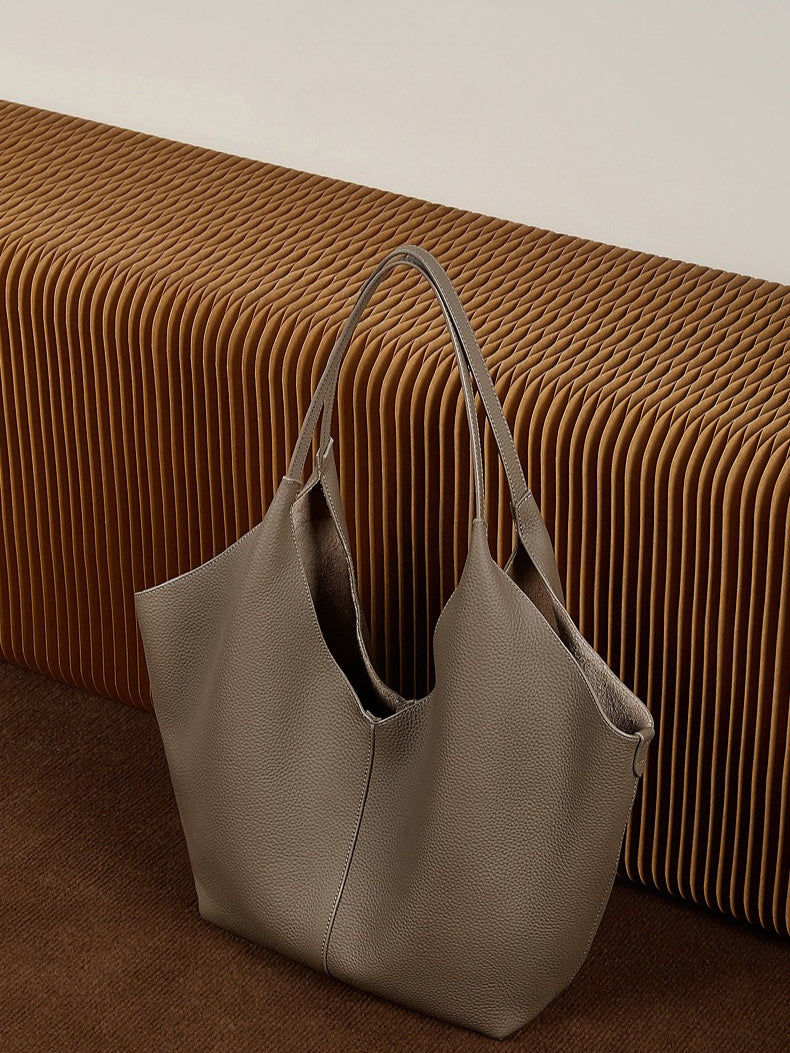 The Ethereal V-Cut Genuine Leather Bag | Minimalist Pebbled Hobo Tote