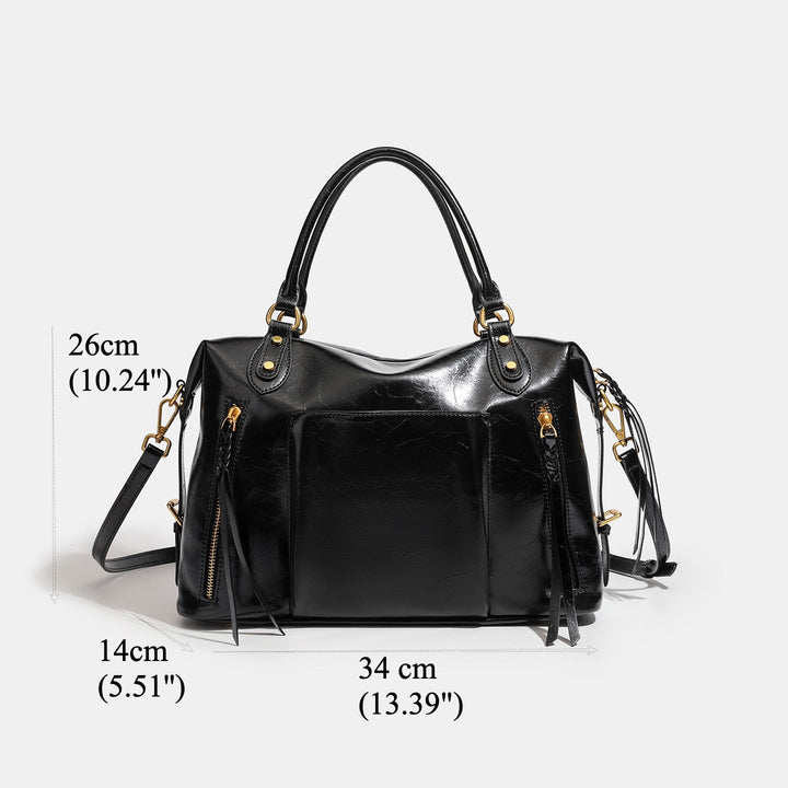 French Style Slouchy Genuine Leather Crossbody Tote Bag