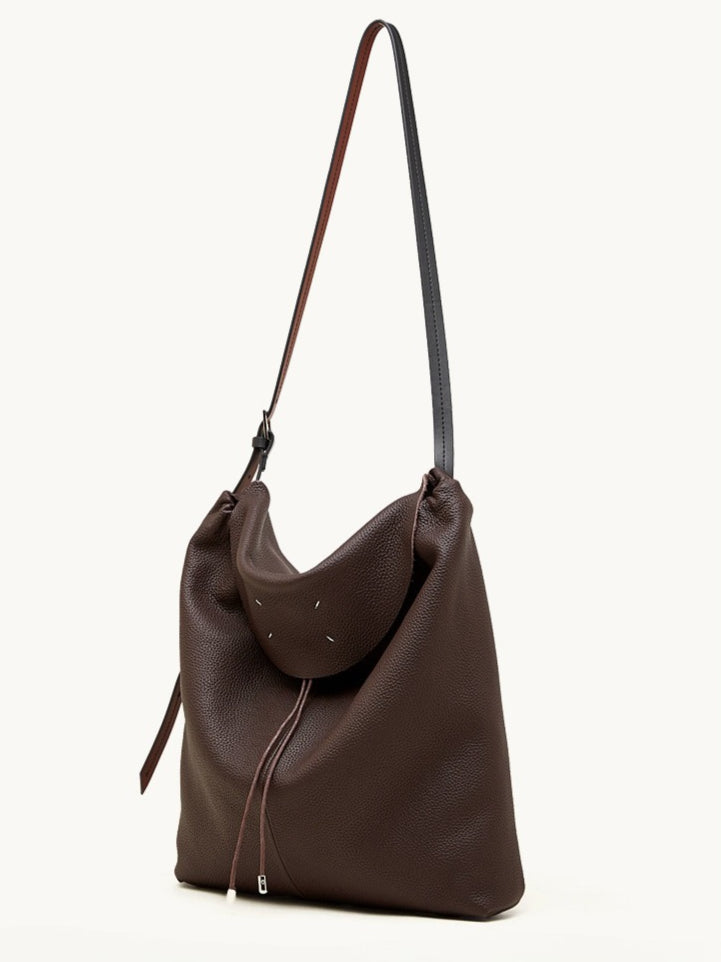 The Nocturne Flow Genuine Leather Tote Bag with Adjustable Strap & Detachable Pouch