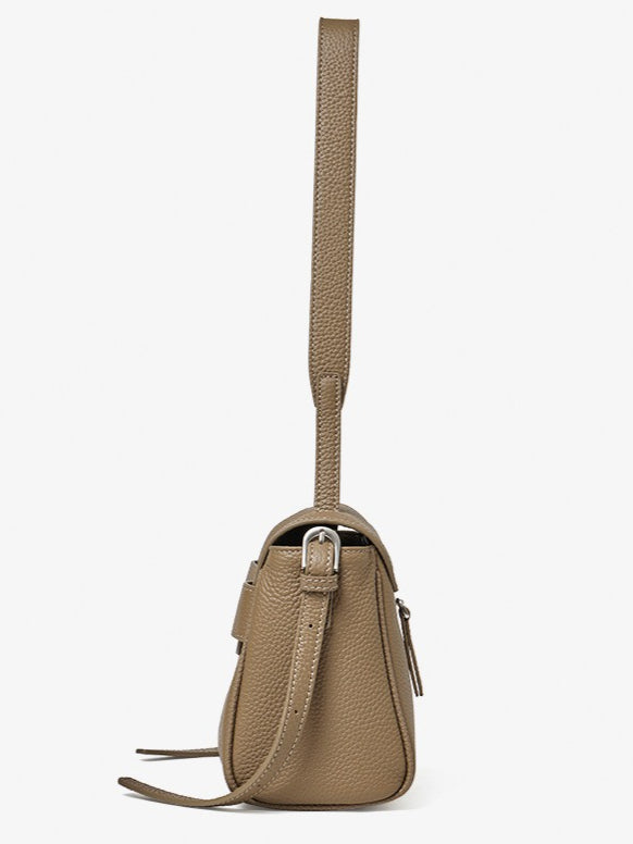 The Lychee Grain Genuine Leather Flap Crossbody Bag with Adjustable Strap