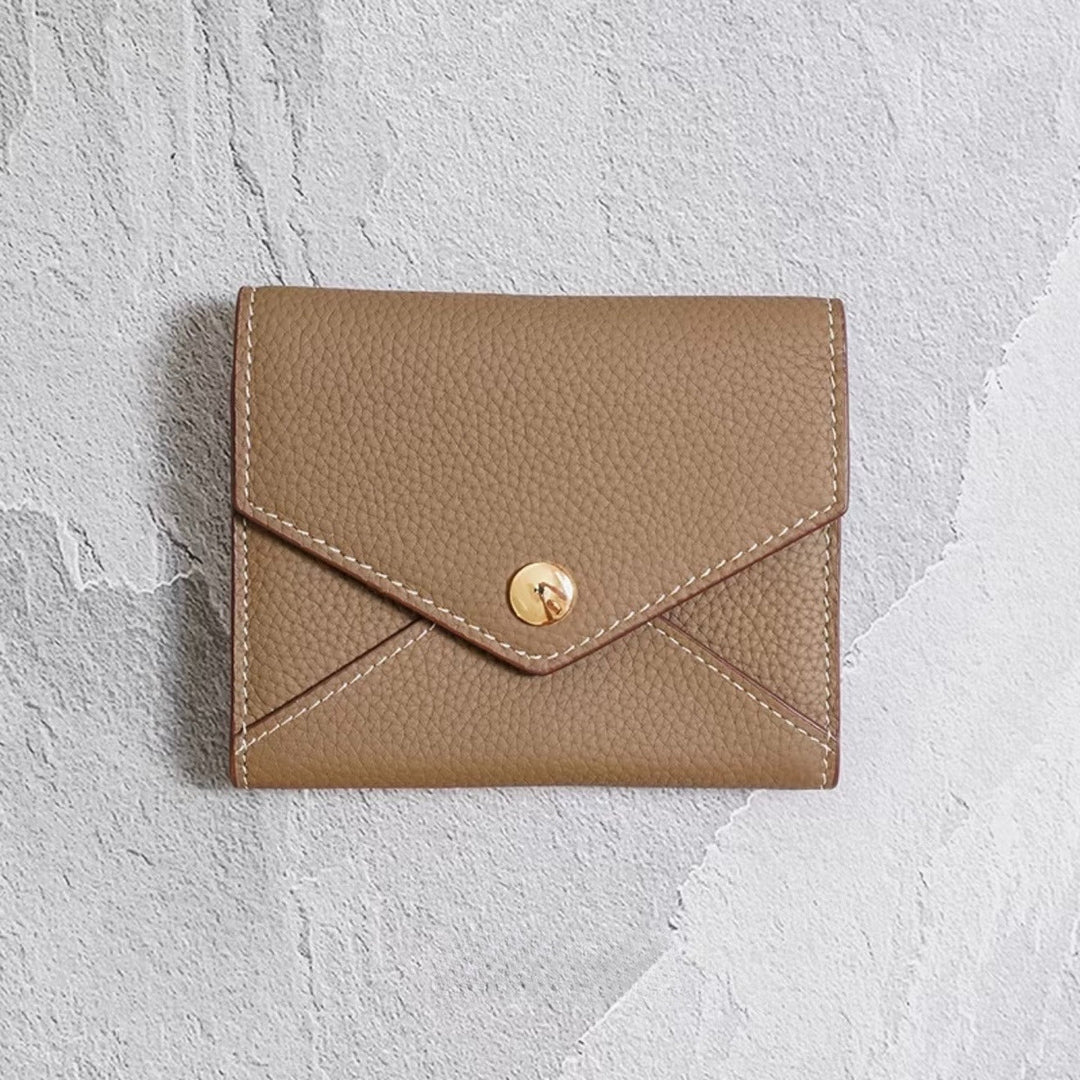Envelope-Designed Genuine Leather Short Wallet