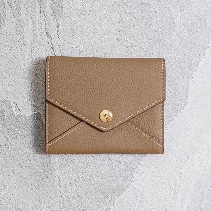 Envelope-Designed Genuine Leather Short Wallet