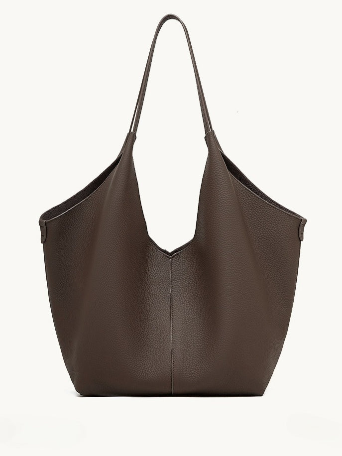 The Ethereal V-Cut Genuine Leather Bag | Minimalist Pebbled Hobo Tote