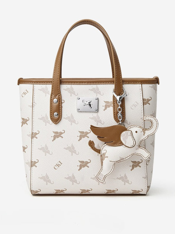 Retro Monogram Flying Elephant Versatile Tote Crossbody Handbag with Charm